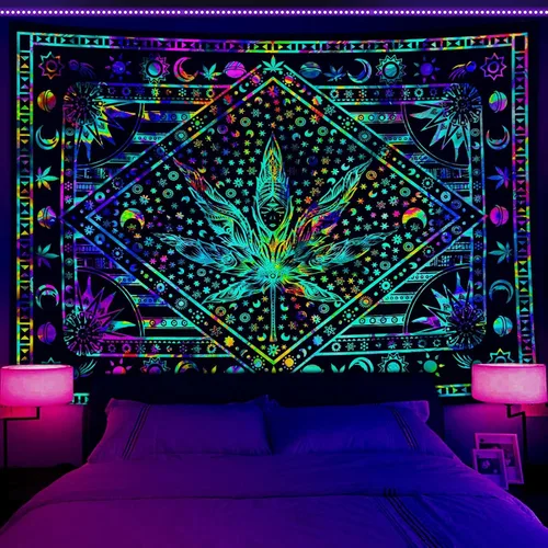 Vista 10 de JAWO Tapices alienígenas geniales, tapiz mágico psicodélico de hongos psicodélicos OVNI para colgar en la pared, decoración del hogar