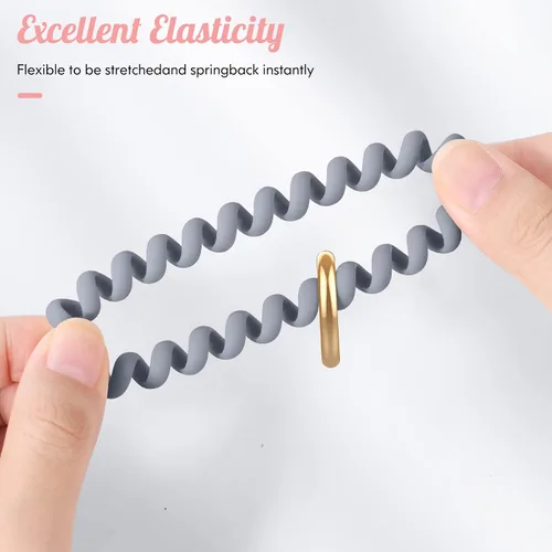 Vista 7 de 6 pulseras elásticas con llavero de muñeca, pulsera flexible en espiral de resorte, pulsera de muñeca con espiral flexible, soporte para llaves