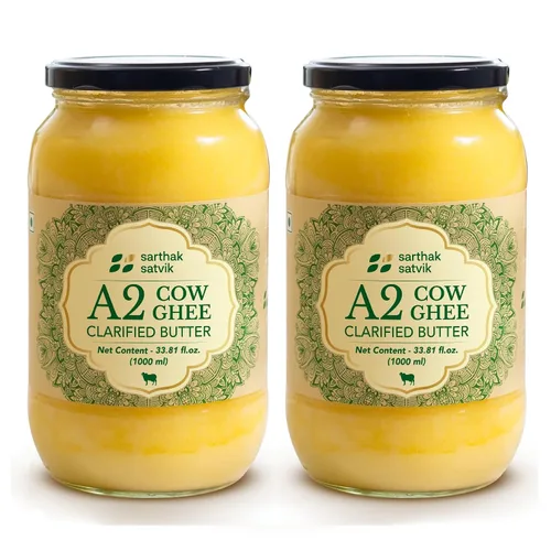 Vista 11 de Sarthak Satvik A2 Cow Ghee - Mantequilla clarificada alimentada con pasto, 16.90 onzas sin sal y original, hecha en Bilona antigua, pastoreo libre