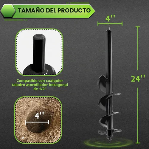 Vista 2 de Broca de taladro para plantar – 4 x 24 pulgadas de alta resistencia para taladro para valla, taladro hexagonal de 1/2 pulgada