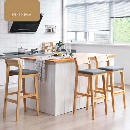 Vista 6 de Taburetes de bar de 31 pulgadas, taburetes de bar ergonómicos bien acolchados, patas de madera maciza, con reposapiés, silla de barra de esponja