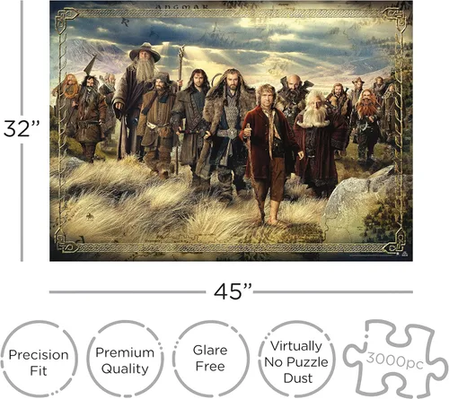 Vista 2 de AQUARIUS The Hobbit - Rompecabezas de 3000 piezas, sin deslumbramiento, ajuste de precisión, mercancía y coleccionables con licencia oficial de The