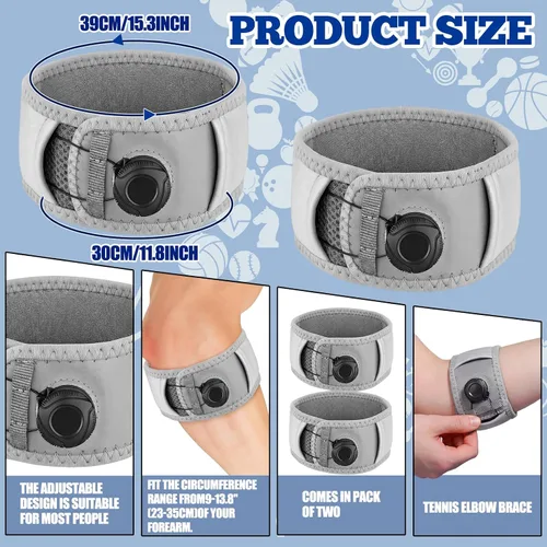 Vista 3 de Paquete de 2 coderas de tenis para hombres y mujeres, correas ajustables para coderas de tenis y golfistas para tendinitis, alivio del dolor, ajuste