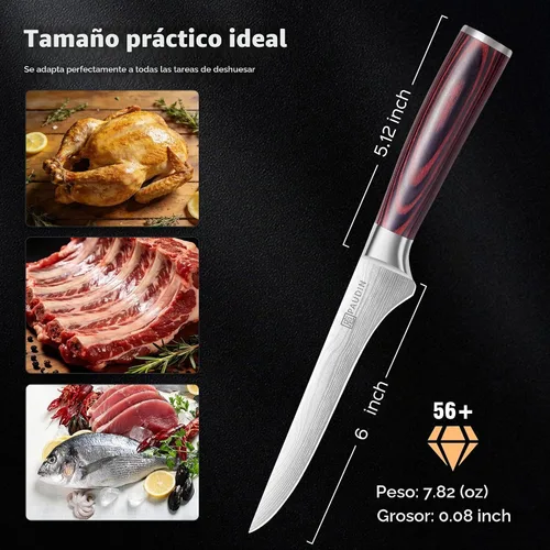Vista 8 de PAUDIN Cuchillo deshuesador de 6 pulgadas, cuchillo de filete súper afilado, cuchillo de deshuesado alemán de acero inoxidable de alto carbono