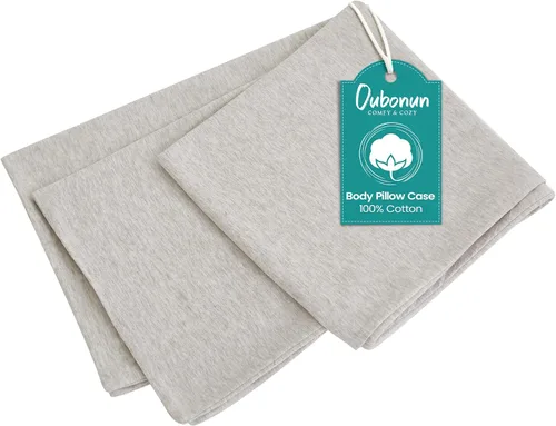 Vista 10 de Oubonun Funda de almohada corporal 100% algodón jersey con cremallera, funda de almohada extraíble suave de lujo, larga y esponjosa, de punto
