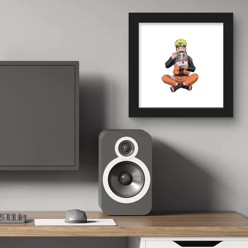 Vista 6 de Gallery Pops Naruto Shippuden - Arte de pared de Naruto Uzumaki comiendo fideos, versión enmarcada negra, 12 x 12 pulgadas