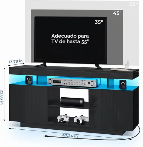 Vista 2 de HOMMPA Soporte de TV LED moderno para televisores de 55/50/43/40/32 pulgadas con tomas de corriente, centro de entretenimiento