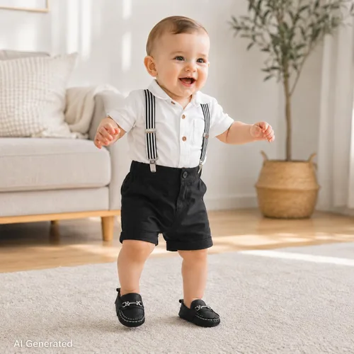 Vista 5 de LONSOEN - Zapatos de cuna para aprender a caminar, de vestir, para niños y niñas 209 Negro