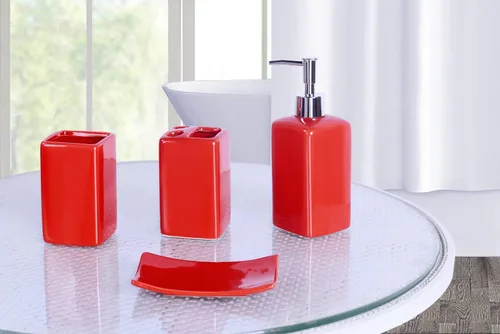 Vista 11 de Juego de accesorios para encimera de baño de 4 piezas de cerámica maciza (beige)