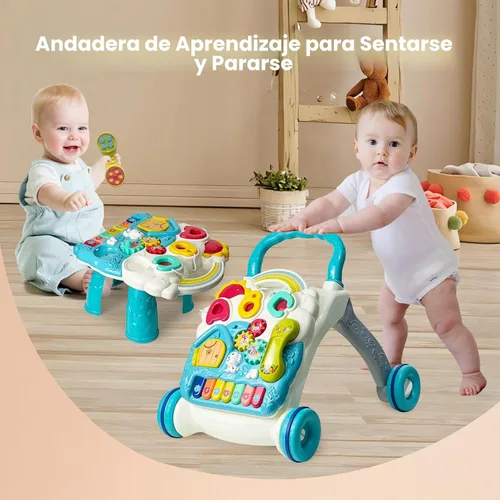 Vista 7 de Sit to Stand Baby Walker Toy - Centro de actividades con música y luz Azul