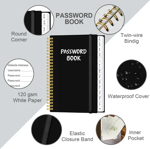 Vista 2 de Libro de contraseñas simplificado con pestañas alfabéticas - Diario cuaderno guardador de contraseñas de tamaño de bolsillo pequeño para inicios