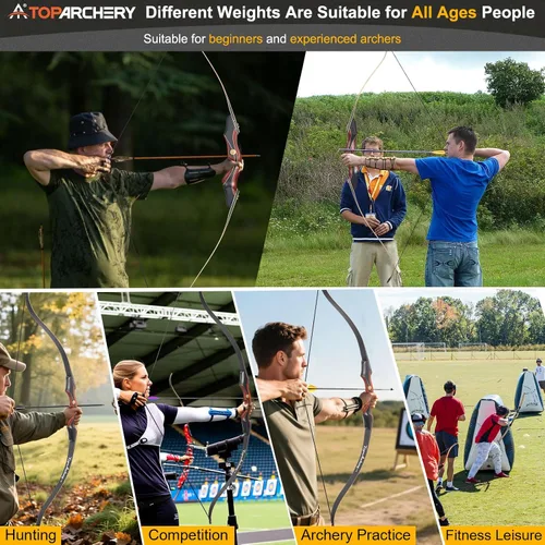 Vista 3 de TOPARCHERY Archery 60" Takedown Hunting Recurve Bow for Adults Practice Competition Longbow with Stringer Tool Right Hand Black