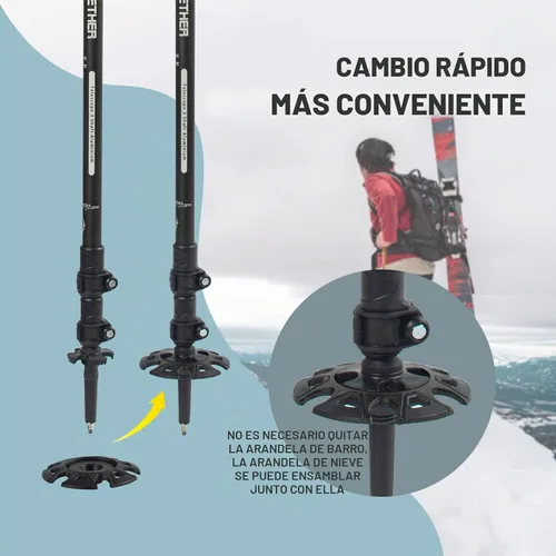 Vista 3 de G2 GO2GETHER Bastones de senderismo de aluminio, cierres ajustables rápidos, mango cómodo, correa acolchada, cestas de nieve, bastones adecuados