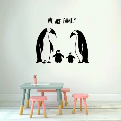 Vista 8 de Calcomanía de pared de la familia de pingüinos, adorable calcomanía extraíble para dormitorio de niños, guardería o sala de juegos, diseño colorido