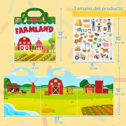Vista 5 de JOYIN Libro de calcomanías reutilizable de animales de granja para niños pequeños, libro de calcomanías 3D para niños de 3, 4, 5 años, elementos