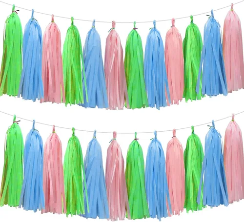 Vista 19 de 30 guirnaldas de borlas brillantes beige, amarillo y naranja para decoraciones de fiesta