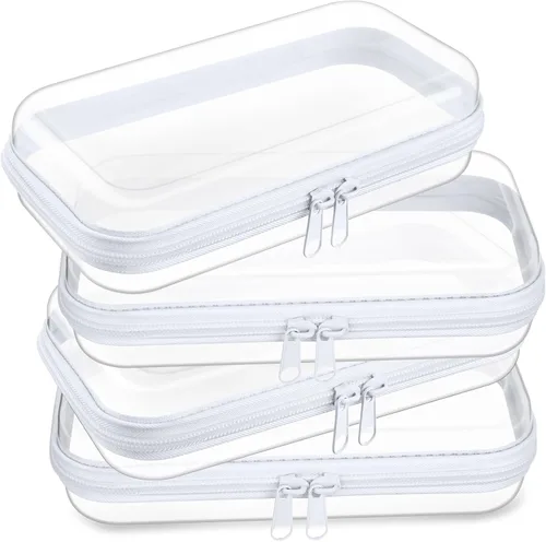 Vista 36 de Hoolerry 4 piezas de estuches rígidos transparentes con cremallera, bolsas de maquillaje, estuche de plástico para lápices, contenedores de caja