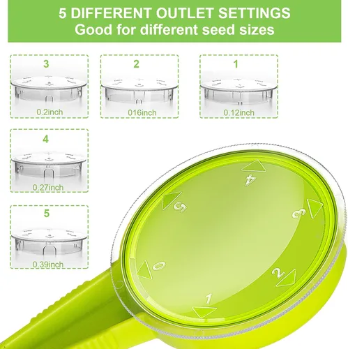 Vista 9 de Herramienta de mano dispensadora de semillas de siembra, paquete de 6 sembradoras de jardín de mano con 5 ajustes de dial, ideal para semillas
