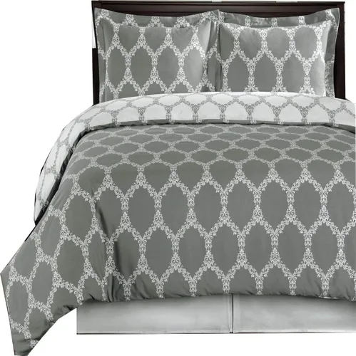 Vista 2 de Royal Hotel Bedding Brooksfield - Funda de edredón de 2 piezas, color gris y blanco, tamaño individual/individual XL (juego de funda de edredón)