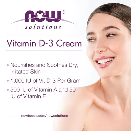 Vista 3 de NOW Solutions, Crema de vitamina D-3 1,000 UI por gramo, alta potencia, humedad intensa, 4 onzas