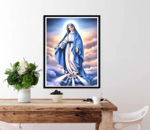 Vista 4 de Diymood Kits de pintura de diamantes 5D para adultos, religión, Virgen María, kits de arte de diamantes para mujeres adultas, redondo de taladro