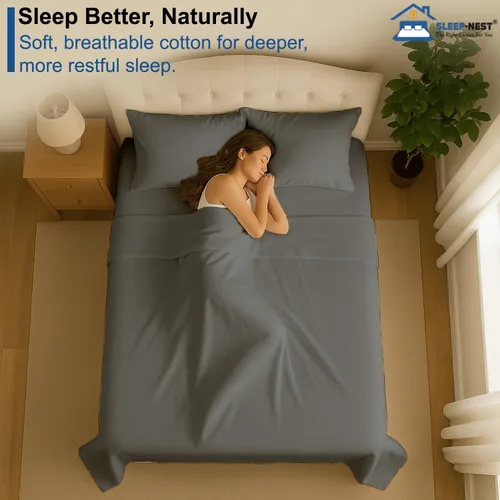 Vista 7 de SLEEP-NEST Juego de sábanas tamaño individual, 4 piezas, sábanas transpirables de 100% algodón, artículos esenciales para dormitorio universitario