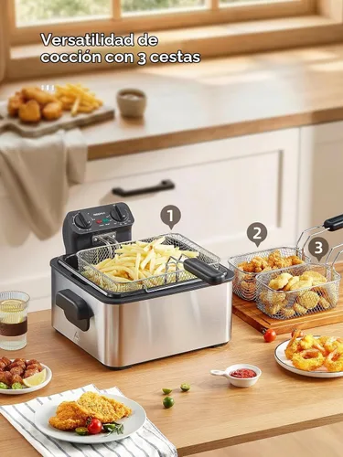 Vista 5 de Reemix Freidora eléctrica de 4.5L con 3 cestas de acero inoxidable
