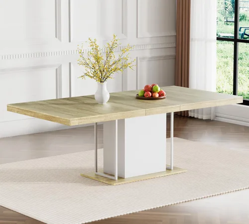 Vista 17 de Mesa de comedor extensible de 62.99 a 78.7 pulgadas para 6, 8 y 10, moderna mesa expandible de cocina de madera de granja, mesas de conferencias