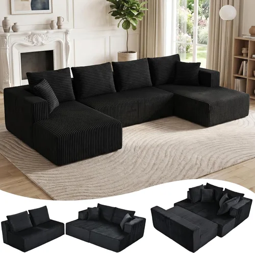 Vista 13 de Sofá modular en forma de L de 108 pulgadas, sofá modular sin hueso para sala de estar, cómodo sofá esponjoso de pana con asiento profundo Camel