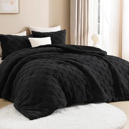 Vista 14 de Litanika - Juego de edredón esponjoso tamaño individual color beige, 3 piezas, ropa de cama de sherpa de felpa cálida para invierno, juego de cama