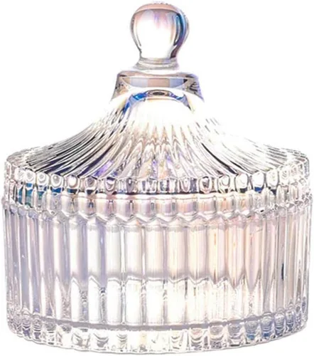 Vista 10 de CHOOLD Tarro colorido de lujo con forma de tienda de campaña de cristal con tapa, tarro de boticario de vidrio transparente para dulces de boda