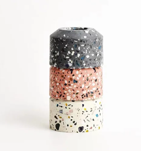 Vista 3 de Vintage Terrazzo Cylinder Pendant Light 2 Pack Retro Stone Hanging Fixture Gold Mini Concrete Chandelier for Dining Room Kitchen Island Hallway