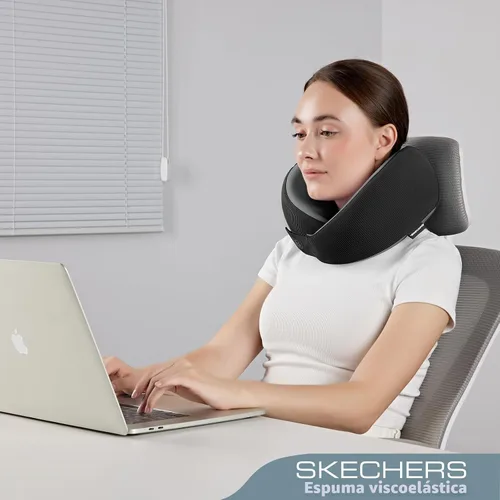 Vista 4 de Skechers Almohada de cuello de espuma viscoelástica, cómoda y transpirable, almohada de viaje para el cuello, avión para viajes, paseos en Negro