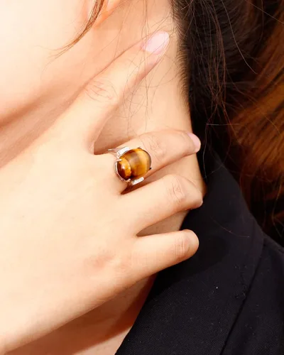 Vista 5 de Jewever Anillos de plata de ley 925 para mujeres y hombres anillo de piedra de ojo de tigre auténtico anillo de ansiedad joyería unisex ajustable