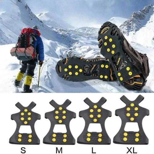 Vista 2 de Fiersh - Calzado de nieve antideslizante para zapatos y botas - 10 tacos de acero para mujer, hombres y niños (extra 10 tachuelas)