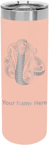 Vista 17 de LaserGram Vaso delgado aislado al vacío de 22 onzas, serpiente cobra, grabado personalizado incluido (negro)