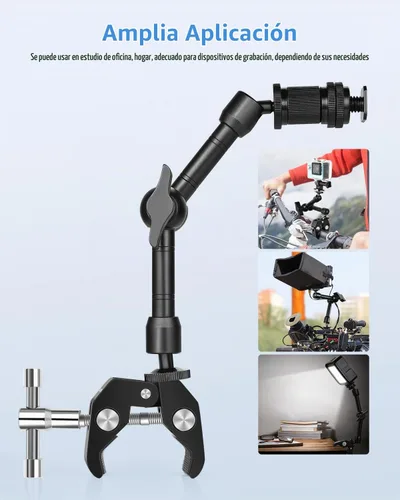 Vista 6 de UTEBIT Brazo mágico de 9 pulgadas con súper abrazadera y cabezas de bola de 360°, color negro