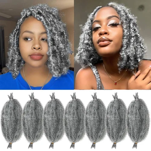 Vista 23 de Cabello para Trenzas Marley Twist de 10 pulgadas Negro 3 Paquetes Cabello Afro Twist Elástico Preseparado para Locs Suaves Cabello Spring Twist