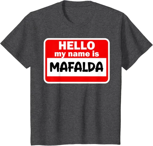 Vista 23 de Mafalda Hello Hi My Name Is Camiseta con nombre en camiseta personalizada, Negro