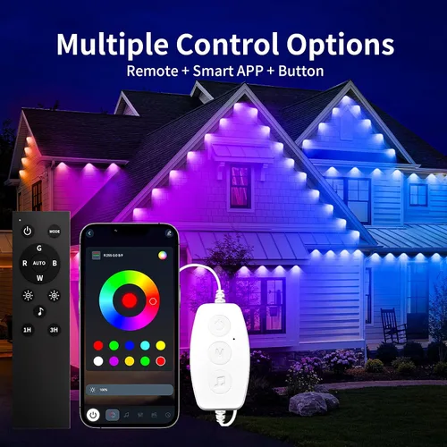 Vista 2 de KSIPZE Luces Permanentes para Exteriores Impermeables IP67, Luces LED Inteligentes RGB+IC para Aleros con Control por App y Botón, Más de 200 Modos