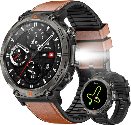 Vista 22 de Relojes inteligentes militares para hombres con GPS integrado con brújula linterna LED, reloj inteligente táctico resistente al agua 3ATM con texto