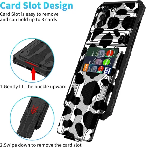 Vista 2 de Funda para Galaxy S21 FE 5G 2022 con soporte, funda de doble capa de policarbonato duro de TPU suave, estampado de vaca, estampado animal