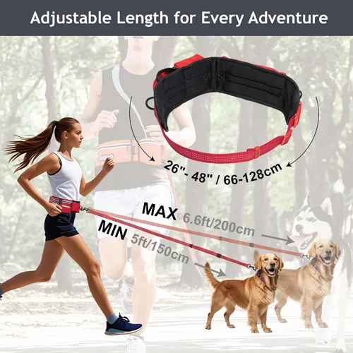 Vista 2 de DOCO Correa de perro manos libres (26-48 pulgadas, correa de 1 x 5 pies), cinturón para caminar, correr, entrenar y senderismo, bungee con asas