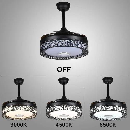 Vista 6 de Fandian Ventilador de techo inteligente moderno de 42 pulgadas con luces, altavoz Bluetooth, accesorios de iluminación, control remoto, cuchillas