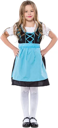Vista 6 de ABOOFAN Vestido para niñas Oktoberfest disfraz de niña de cerveza vestido de fraulein bávaro disfraz de sirvienta de bar azul negro talla L