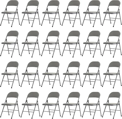 Vista 29 de Paquete de 4 sillas plegables negras, sillas plegables acolchadas con asiento y respaldo de piel sintética, sillas plegables de metal portátiles