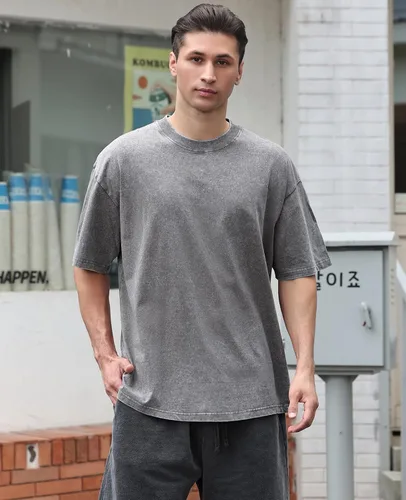 Vista 2 de Camisetas de algodón para hombre, de gran tamaño, unisex, de manga corta, casual, holgada, de lavado, unicolor, básicas