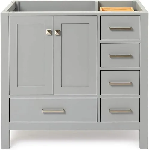 Vista 30 de ARIEL Cambridge Mueble base de tocador de baño de 36 pulgadas, madera maciza, 2 puertas de cierre suave, 5 cajones de cola de milano, roble marrón