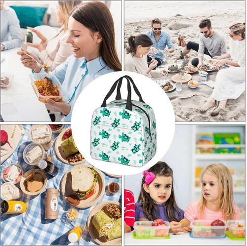 Vista 8 de Bolsa de almuerzo colorida de tortuga con algas marinas, lonchera aislada para adolescentes, bolsas reutilizables para la escuela, contenedor