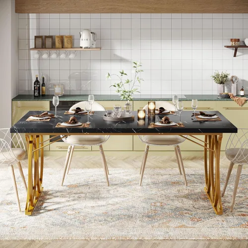 Vista 5 de Tribesigns Mesa de comedor moderna, mesa de cocina grande de 63 pulgadas para 4-6 personas, mesa rectangular única de cocina y comedor con mesa